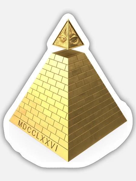 Illuminati Pyramid Gold 3D - Sticker Größe S (10 x 10 cm) - Mattweiß