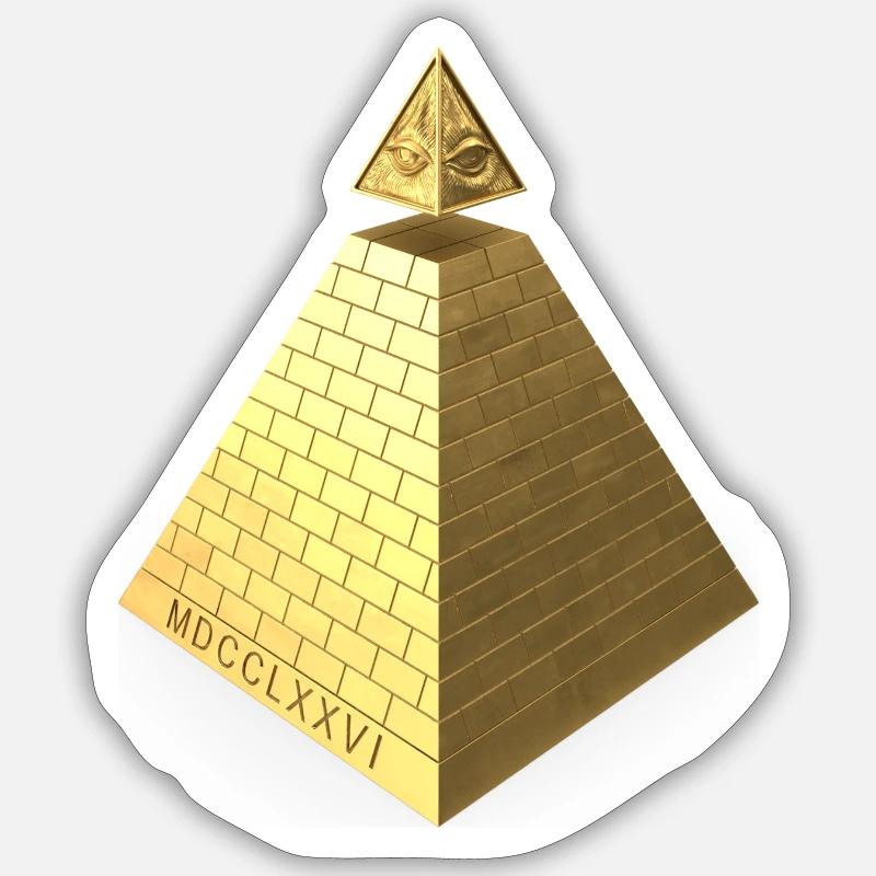 Illuminati Pyramid Gold 3D - Sticker Größe S (10 x 10 cm) - Mattweiß