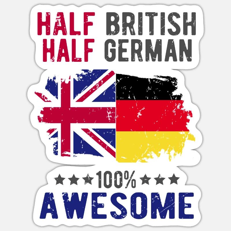 Halb Brite Halb Deutscher - Sticker Größe S (10 x 10 cm) - Mattweiß