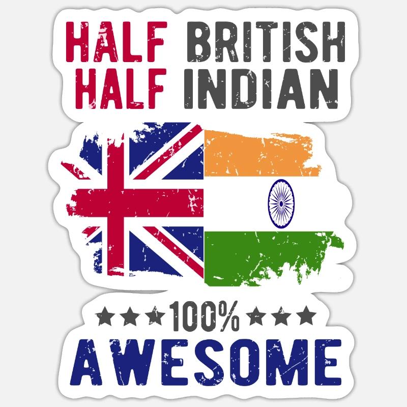 Half British Half Indian - Sticker size S (10 x 10 cm) - white matte