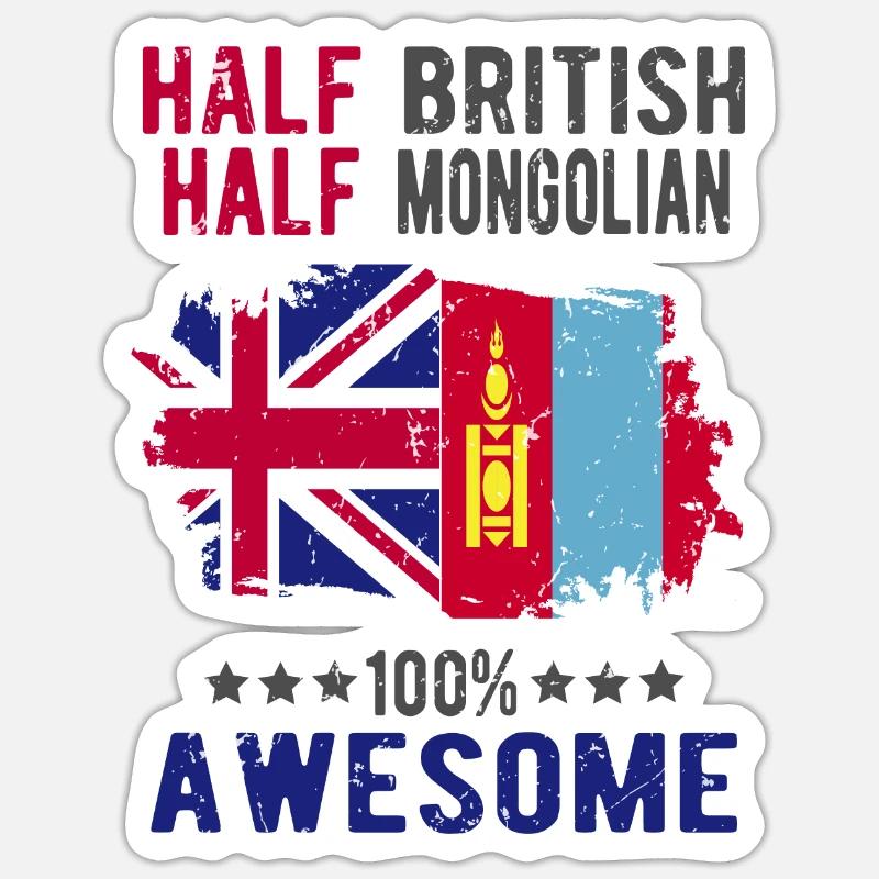 Halb Brite Halb Mongole - Sticker Größe S (10 x 10 cm) - Mattweiß