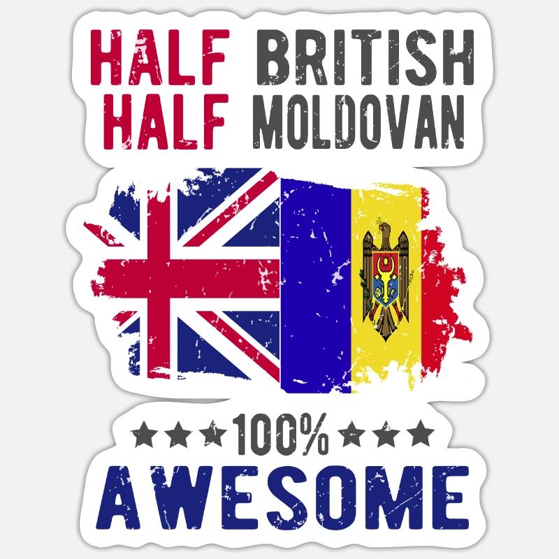Moitié britannique moitié moldave - Sticker taille S (10 x 10 cm) - blanc mat