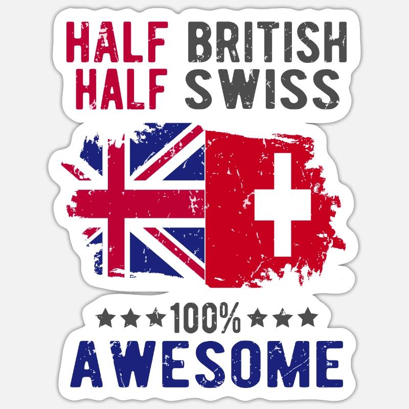 Halb Brite Halb Schweizer - Sticker Größe S (10 x 10 cm) - Mattweiß