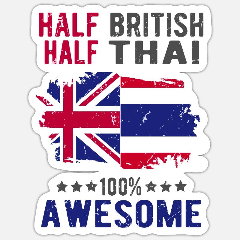 Halb Brite Halb Thailänder - Sticker Größe S (10 x 10 cm) - Mattweiß