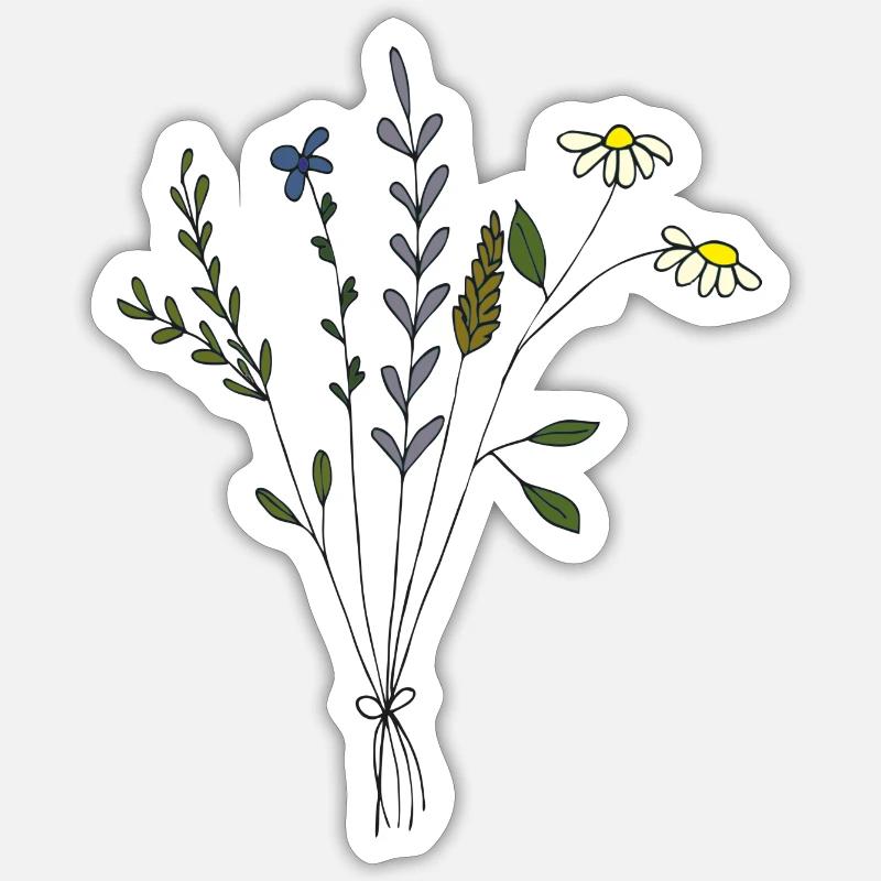 bouquet de prairies fleuries - Sticker taille S (10 x 10 cm) - blanc mat