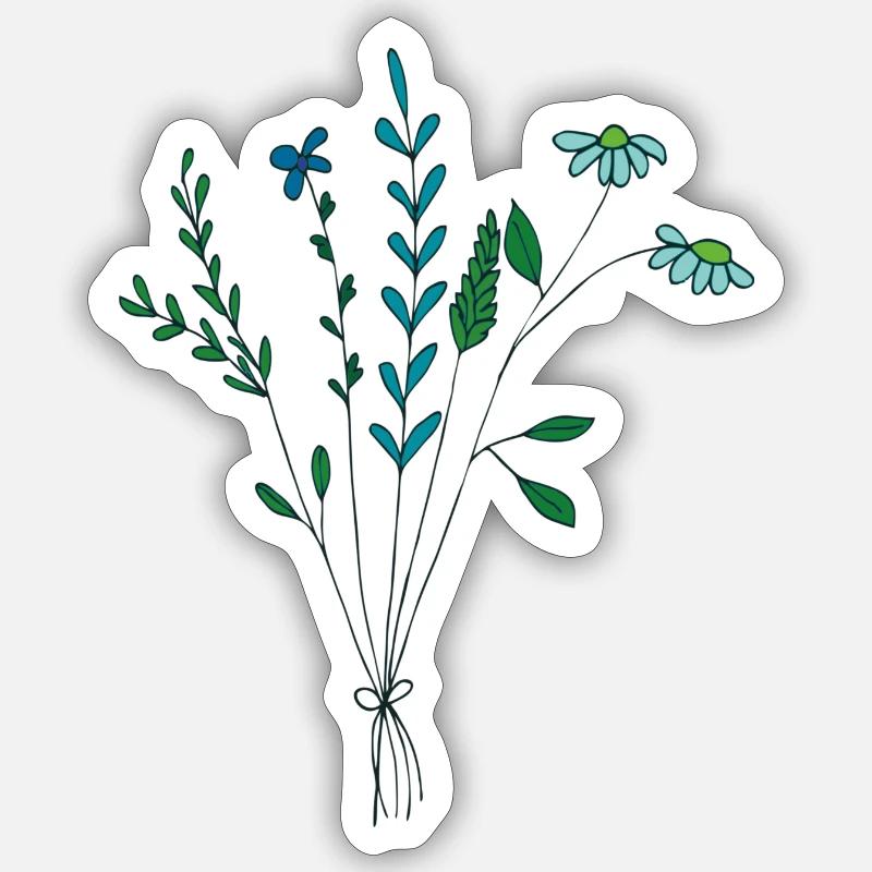 fleur prairie tons bleus fleurs sèches Sticker taille S (10 x 10 cm)
