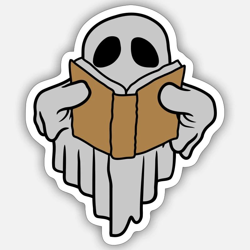 Buch lesender lustiger Geist - Sticker Größe S (10 x 10 cm) - Mattweiß