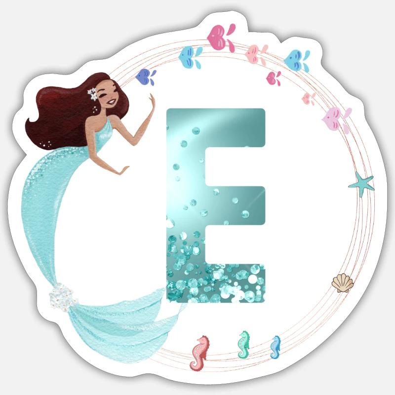 Monogramme personnalisable E Sirène - Sticker taille S (10 x 10 cm) - blanc mat