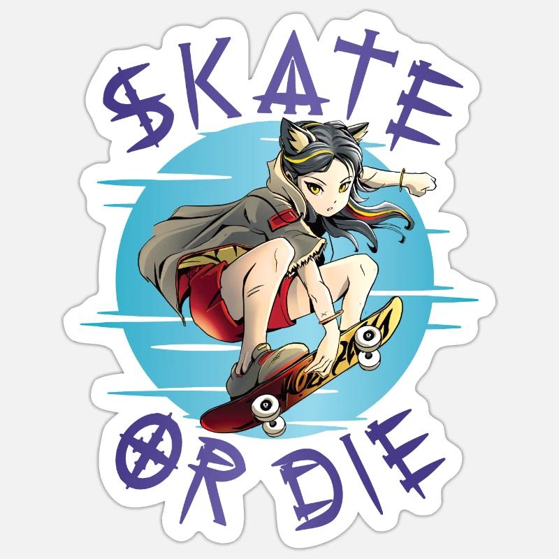 Skate oder stirb Skateboarder Anime Mädchen Sticker Größe S (10 x 10 cm)