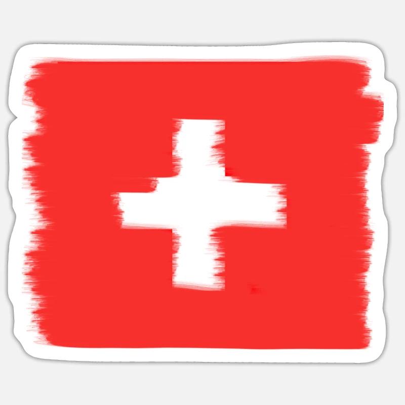 Drapeau suisse avec croix suisse rayée - Sticker taille S (10 x 10 cm) - blanc mat
