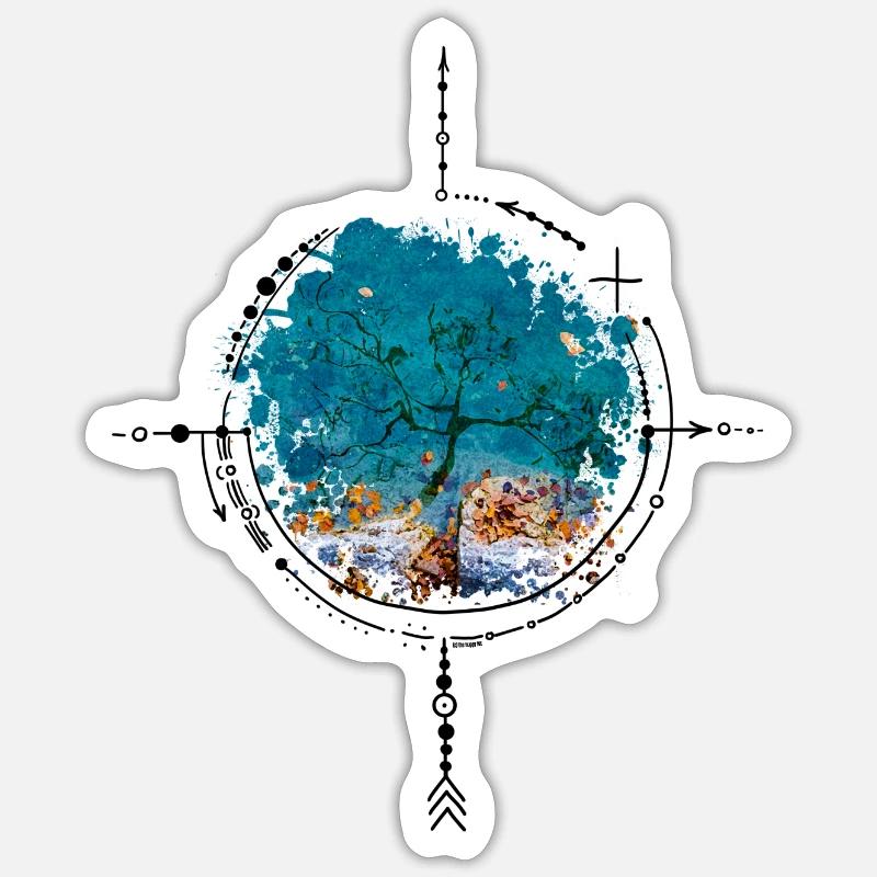 Compass with tree reflection - watercolor version Sticker size S (10 x 10 cm)