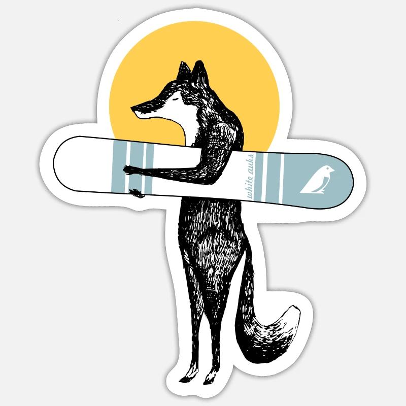 Cooler Fuchs mit Snowboard - Sticker Größe S (10 x 10 cm) - Mattweiß
