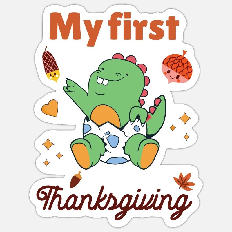 Mon premier Thanksgiving - Sticker taille S (10 x 10 cm) - blanc mat
