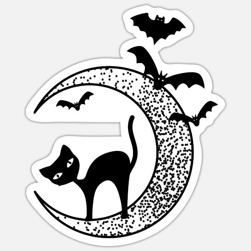 CHAT NOIR D’HALLOWEEN - Sticker taille S (10 x 10 cm) - blanc mat