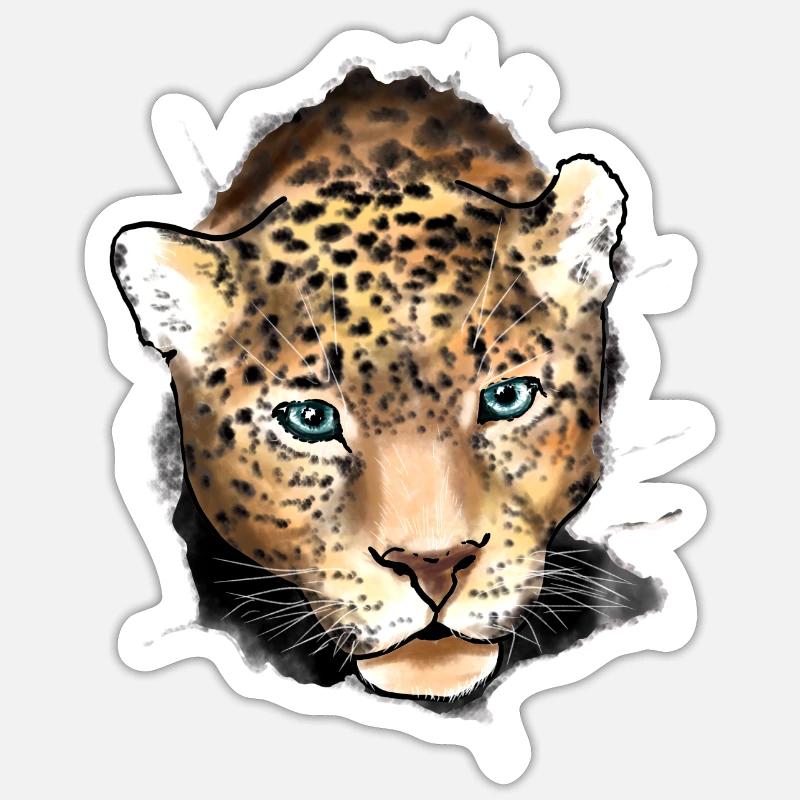 Hervor springender Leopard - Sticker Größe S (10 x 10 cm) - Mattweiß