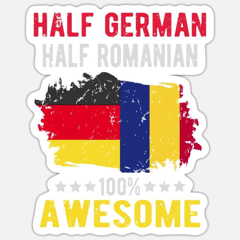 Halb Deutsch Halb Rumäne - Sticker Größe S (10 x 10 cm) - Mattweiß
