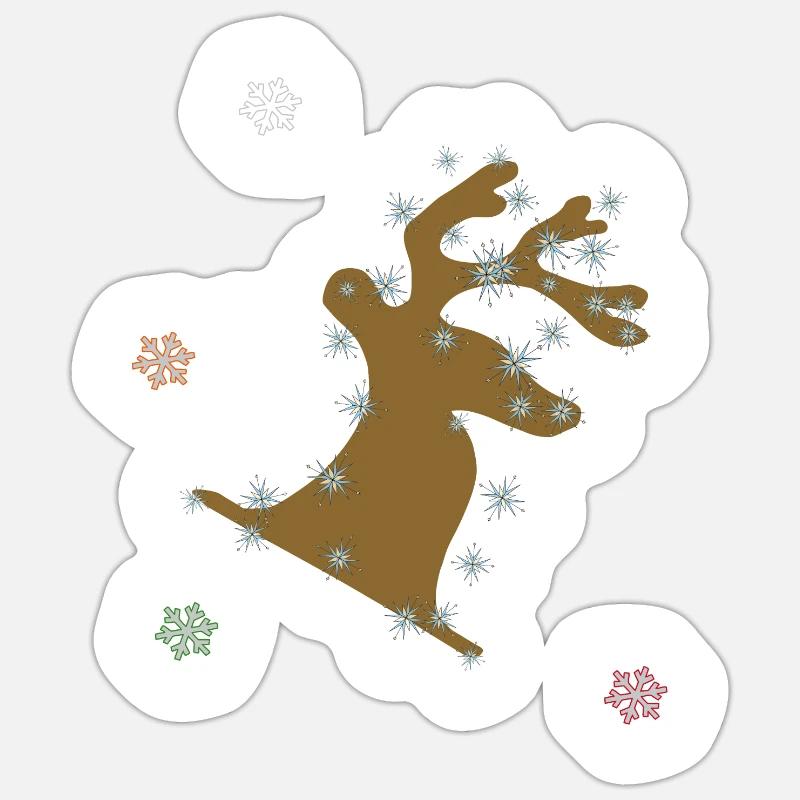wapiti, Noël - Sticker taille S (10 x 10 cm) - blanc mat