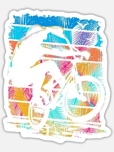 Vintage Bmx Fahrrad - Retro Bmx Rad Farbenfroh - Sticker Größe S (10 x 10 cm) - Mattweiß