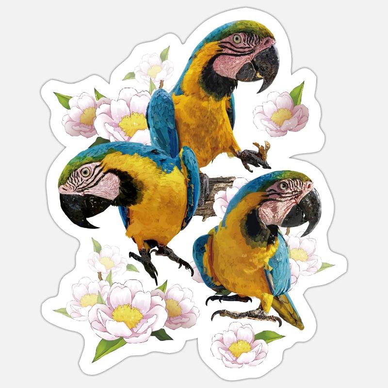 L’ara bleu et jaune - Sticker taille S (10 x 10 cm) - blanc mat