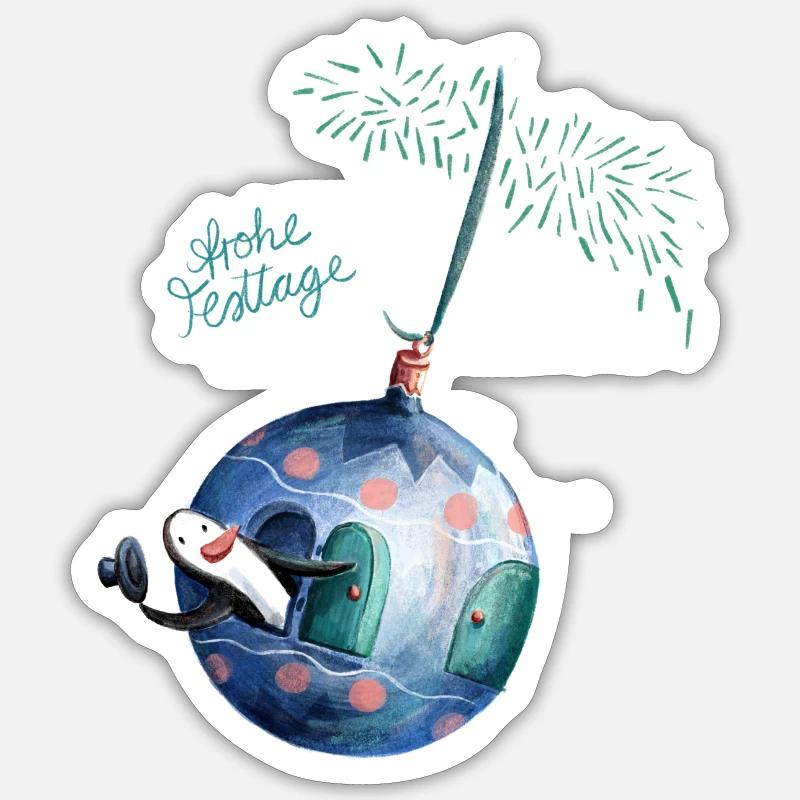 x-mas Kugel Weihnachtskugel Pinguin - Sticker Größe S (10 x 10 cm) - Mattweiß
