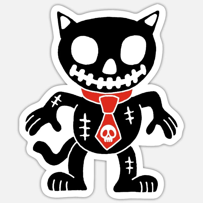 Chat noir poupée vaudou - Sticker taille S (10 x 10 cm) - blanc mat