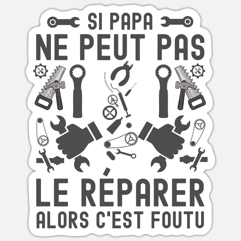 Papa parfait bricoleur - Sticker taille S (10 x 10 cm) - blanc mat