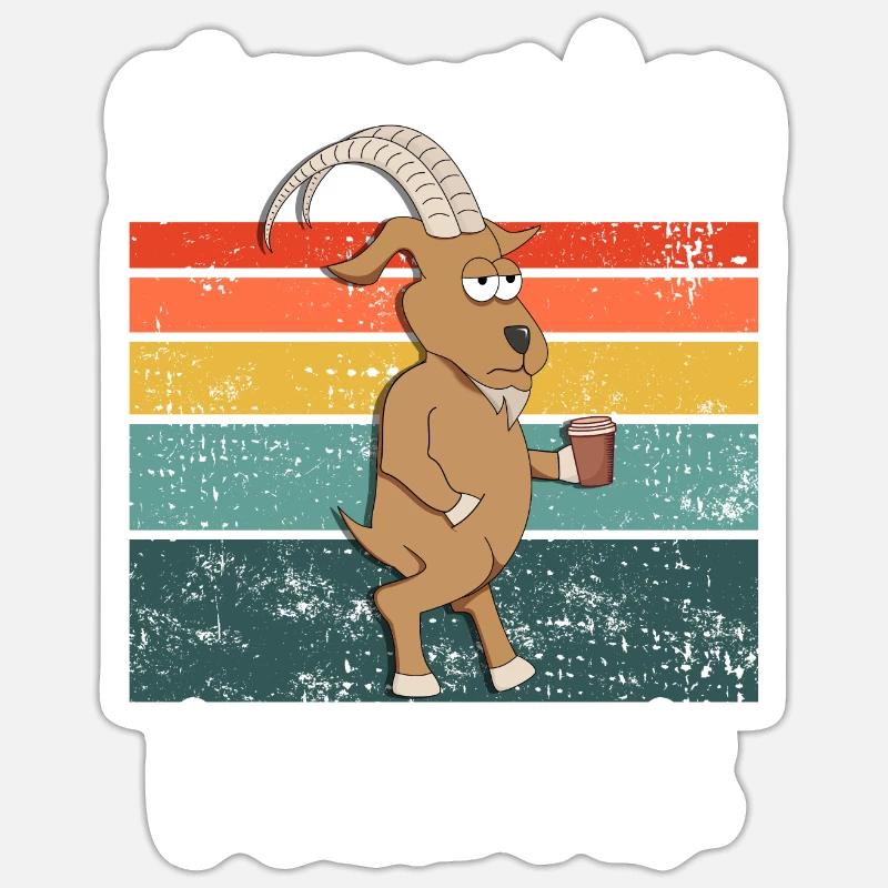 Sternzeichen Kein Bock - Steinbock mit Kaffee - Sticker Größe S (10 x 10 cm) - Mattweiß