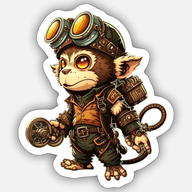 Steampunk Mechaniker Äffchen Sticker Größe S (10 x 10 cm)