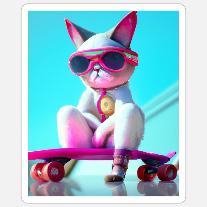 Chats de skateboard cool - Sticker taille S (10 x 10 cm) - blanc mat