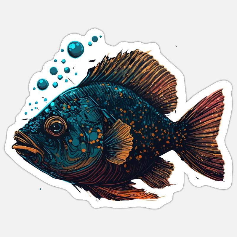 Illustration de poisson cool - Sticker taille S (10 x 10 cm) - blanc mat