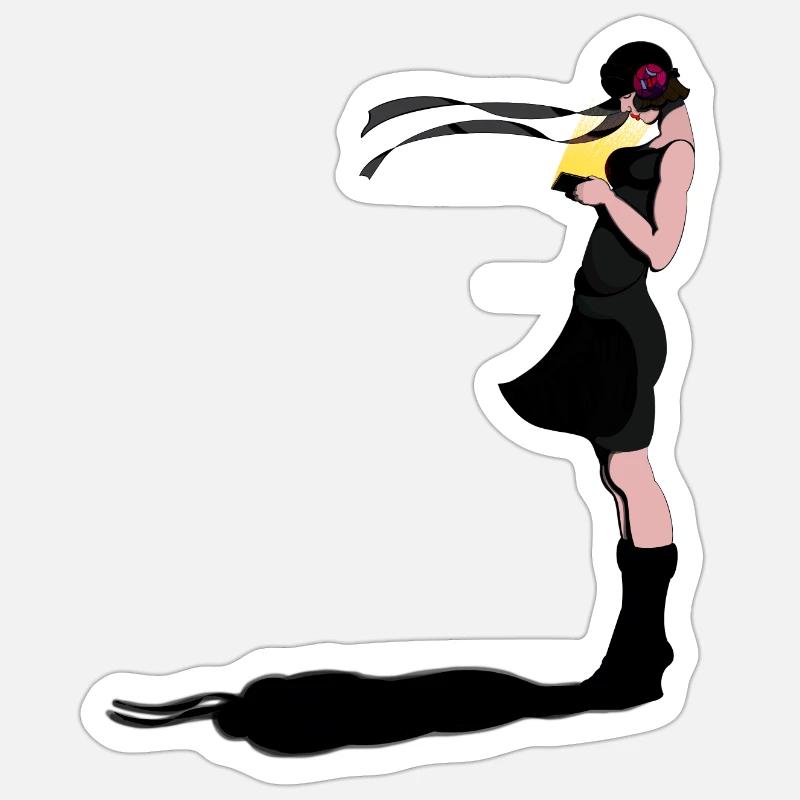 Mädchen in Schwarz - Sticker Größe S (10 x 10 cm) - Mattweiß