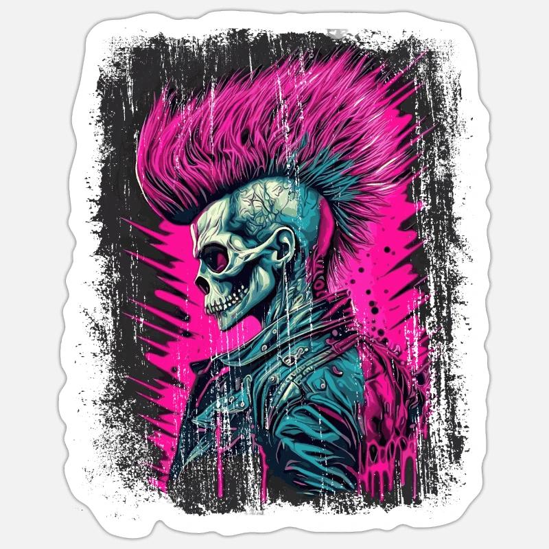 Synthwave Zombie Skull Sticker taille S (10 x 10 cm)