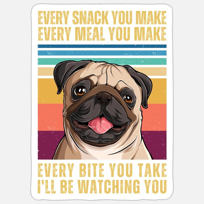Mops beobachten - Sticker Größe S (10 x 10 cm) - Mattweiß