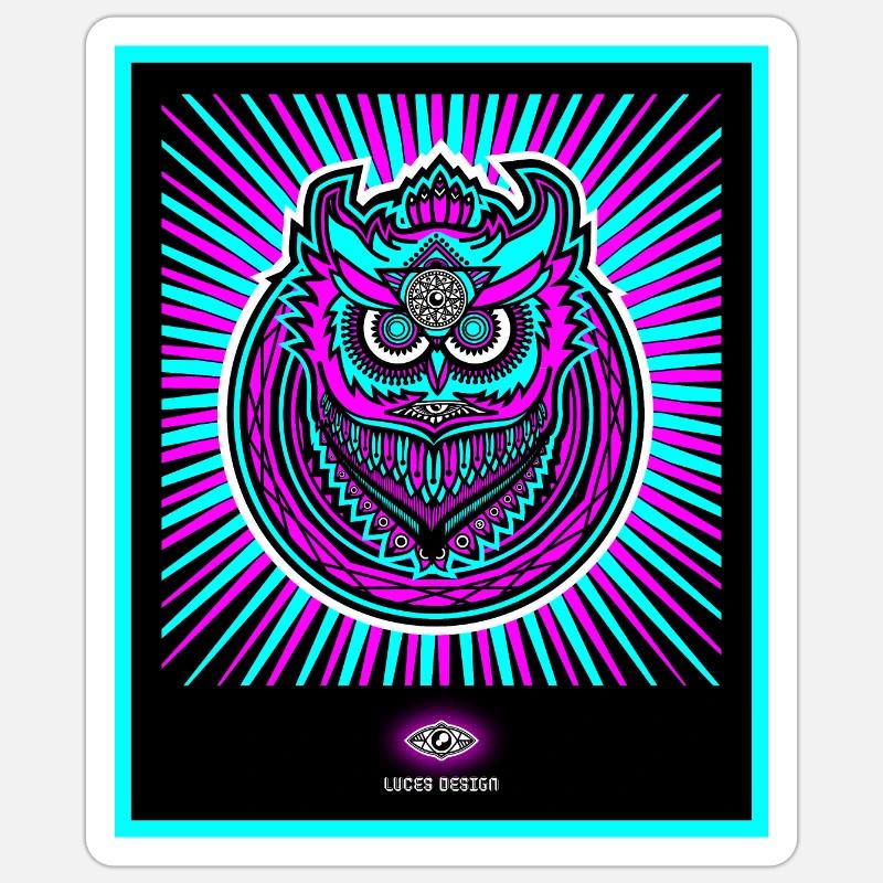 Neon Eule in strahlendem Neonblau Sticker Größe S (10 x 10 cm)