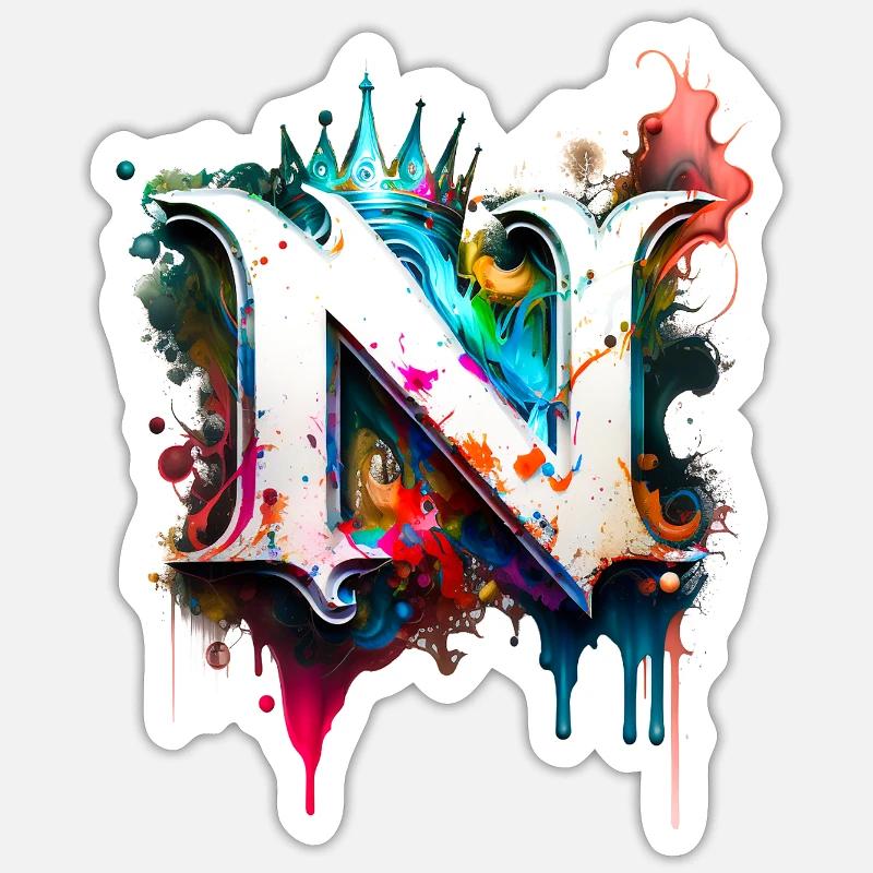 Graffiti Buchstabe N mit 👑 - Sticker Größe S (10 x 10 cm) - Mattweiß