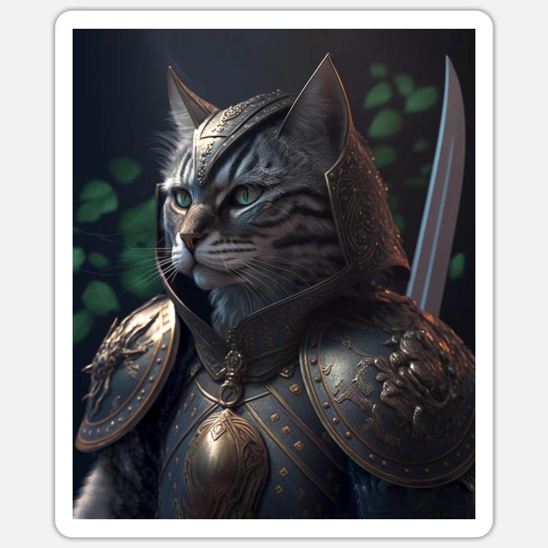 Chat guerrier - Sticker taille S (10 x 10 cm) - blanc mat