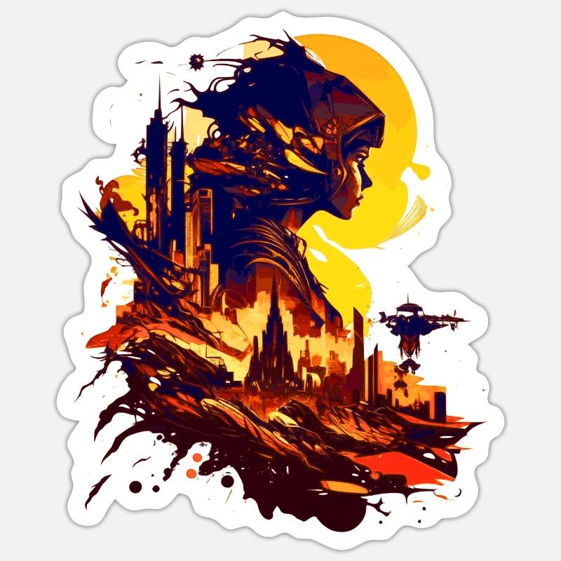Science-fiction sur une planète extraterrestre dans l’espace - Sticker taille S (10 x 10 cm) - blanc mat