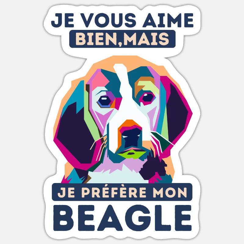 je préfère mon beagle - Sticker taille S (10 x 10 cm) - blanc mat