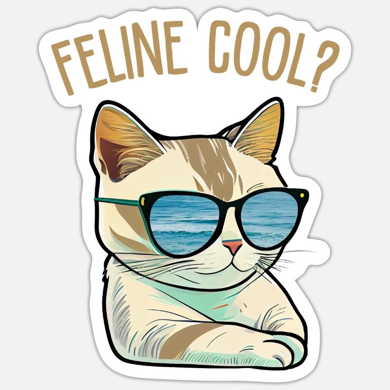 Félin Cool - Sticker taille S (10 x 10 cm) - blanc mat