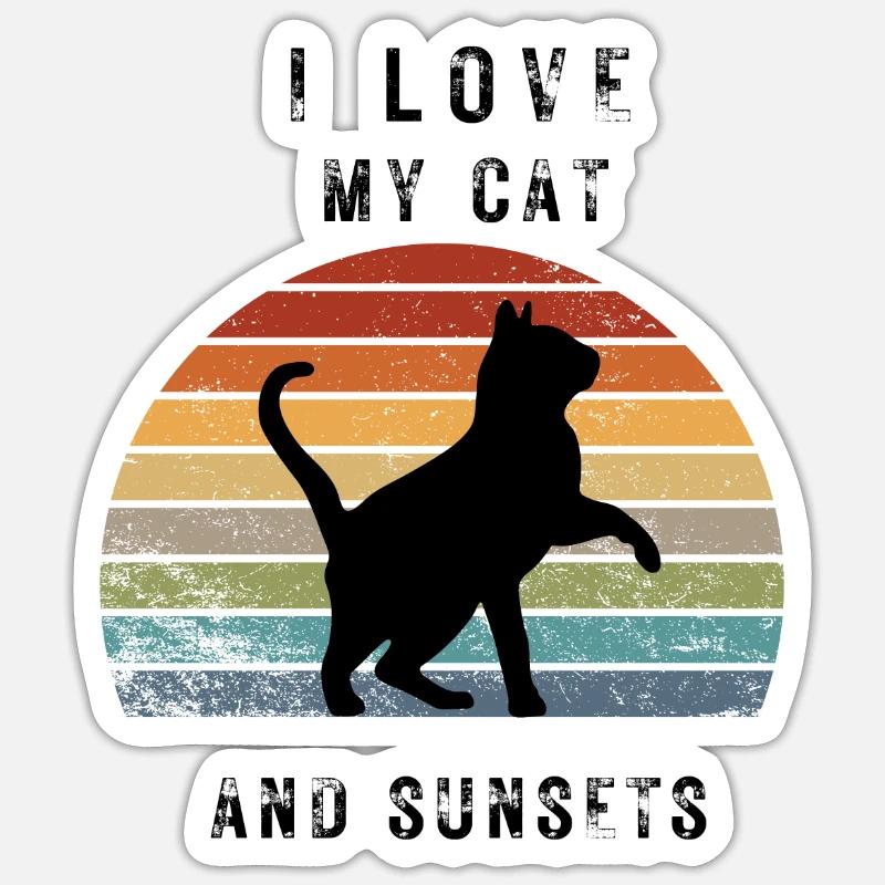 J’adore mon chat et mes couchers de soleil Sticker taille S (10 x 10 cm)
