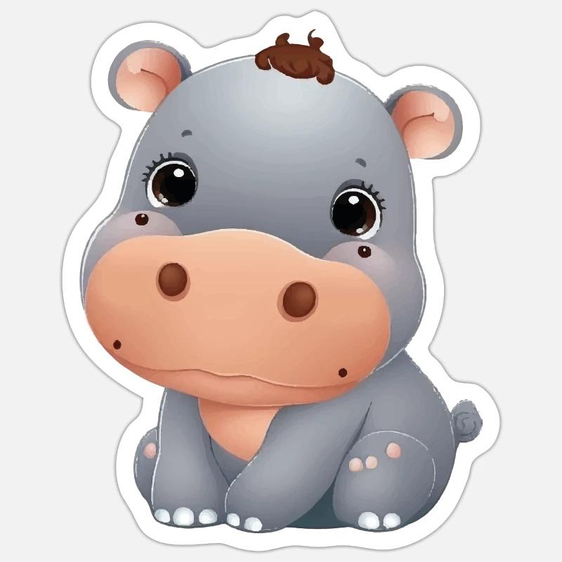 mignon bébé Hippo - Sticker taille S (10 x 10 cm) - blanc mat