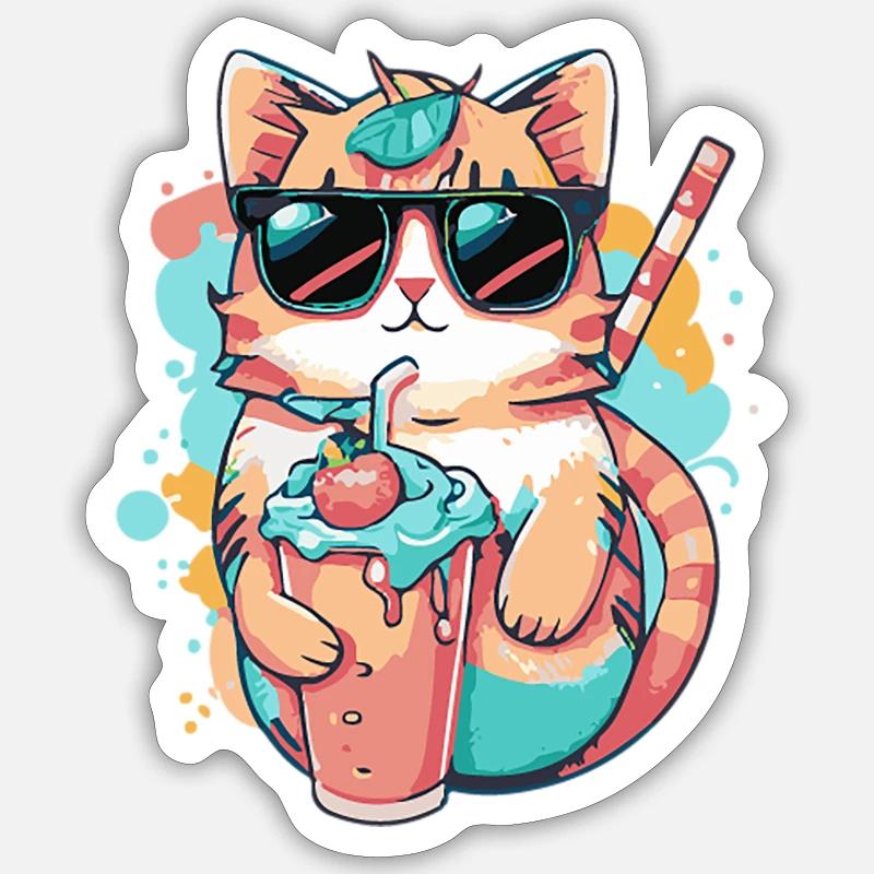 Refreshing design: A cat with sunglasses Sticker size S (10 x 10 cm)