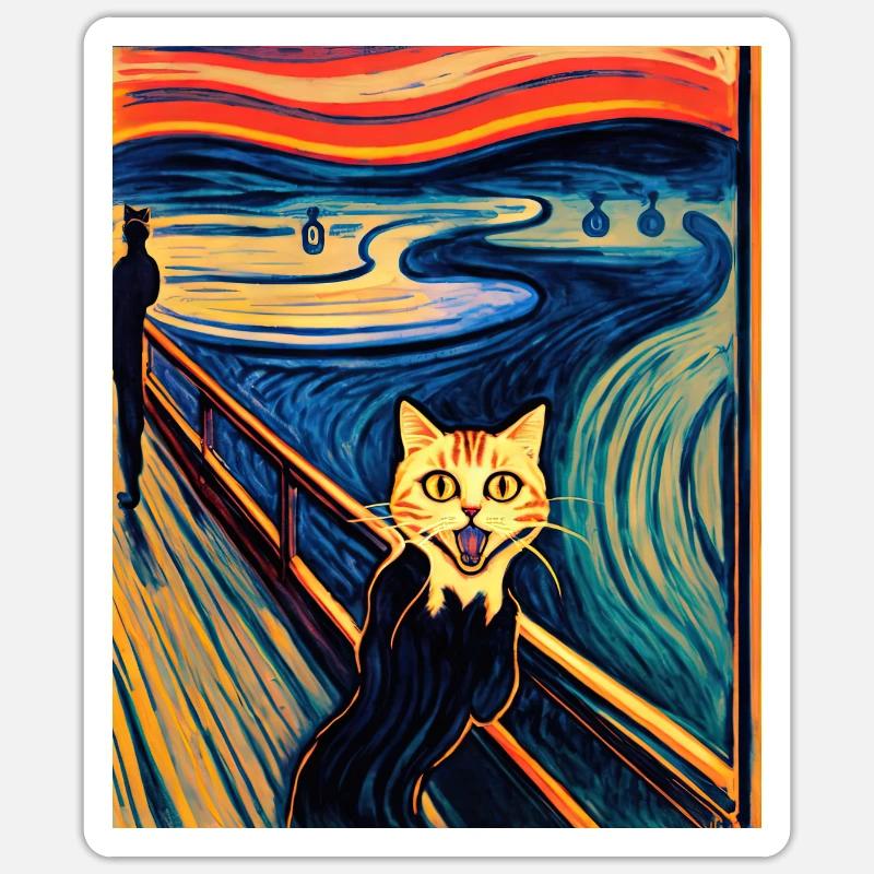 Impressionistic Cat Screaming Impressionism Cats Sticker size S (10 x 10 cm)