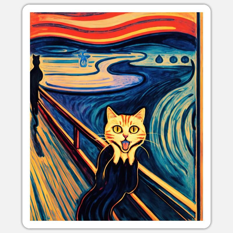 Impressionistic Funny Cat Screaming Impressionism Sticker size S (10 x 10 cm)