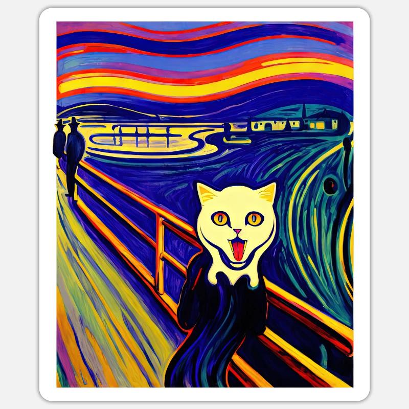 Impressionistic Funny Cat Screaming Impressionism - Sticker size S (10 x 10 cm) - white matte