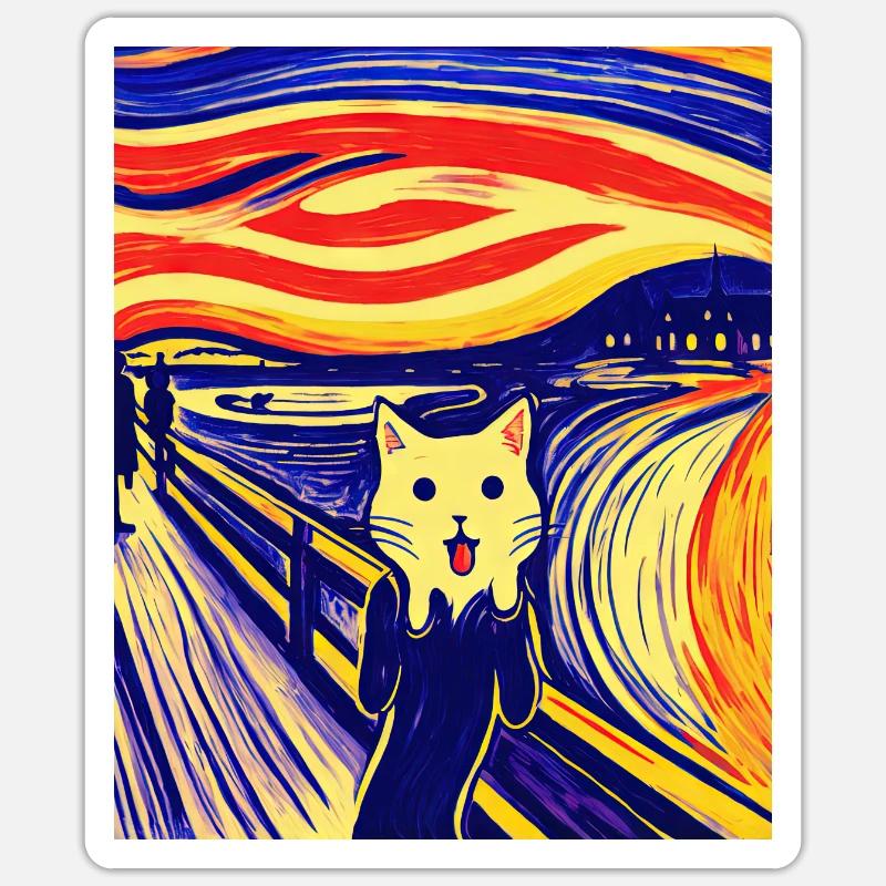 Impressionistic Funny Cat Screaming Impressionism - Sticker size S (10 x 10 cm) - white matte