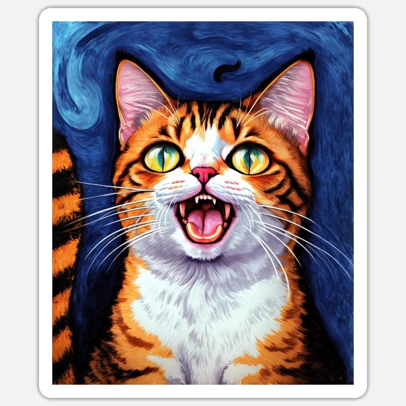 Impressionistic Funny Cat Screaming Impressionism - Sticker size S (10 x 10 cm) - white matte