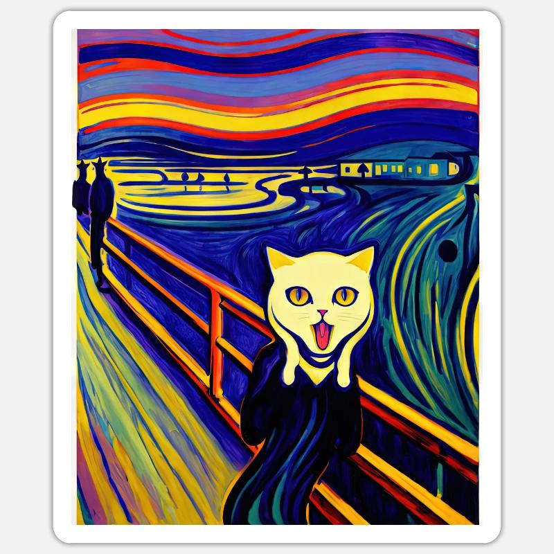 Impressionistic Funny Cat Screaming Impressionism - Sticker size S (10 x 10 cm) - white matte