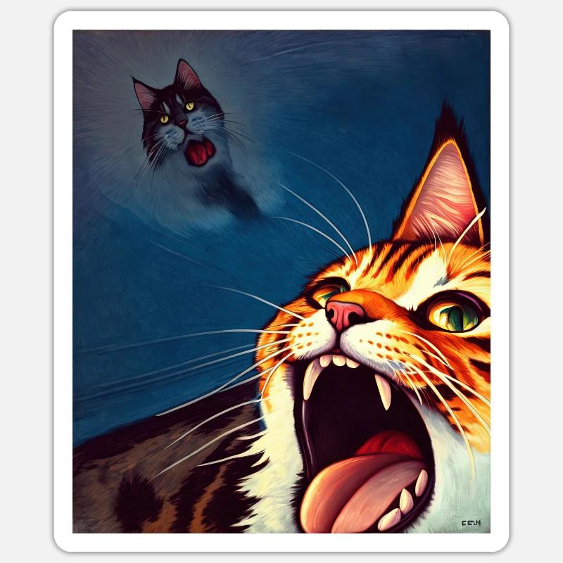 Impressionniste Chat Drôle Criant Impressionnisme Sticker taille S (10 x 10 cm)
