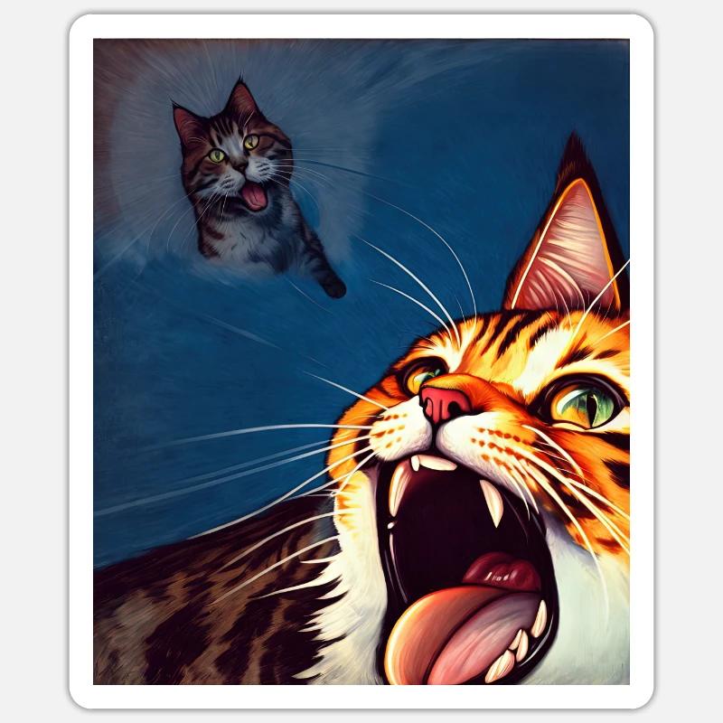 Impressionistic Funny Cat Screaming Impressionism - Sticker size S (10 x 10 cm) - white matte